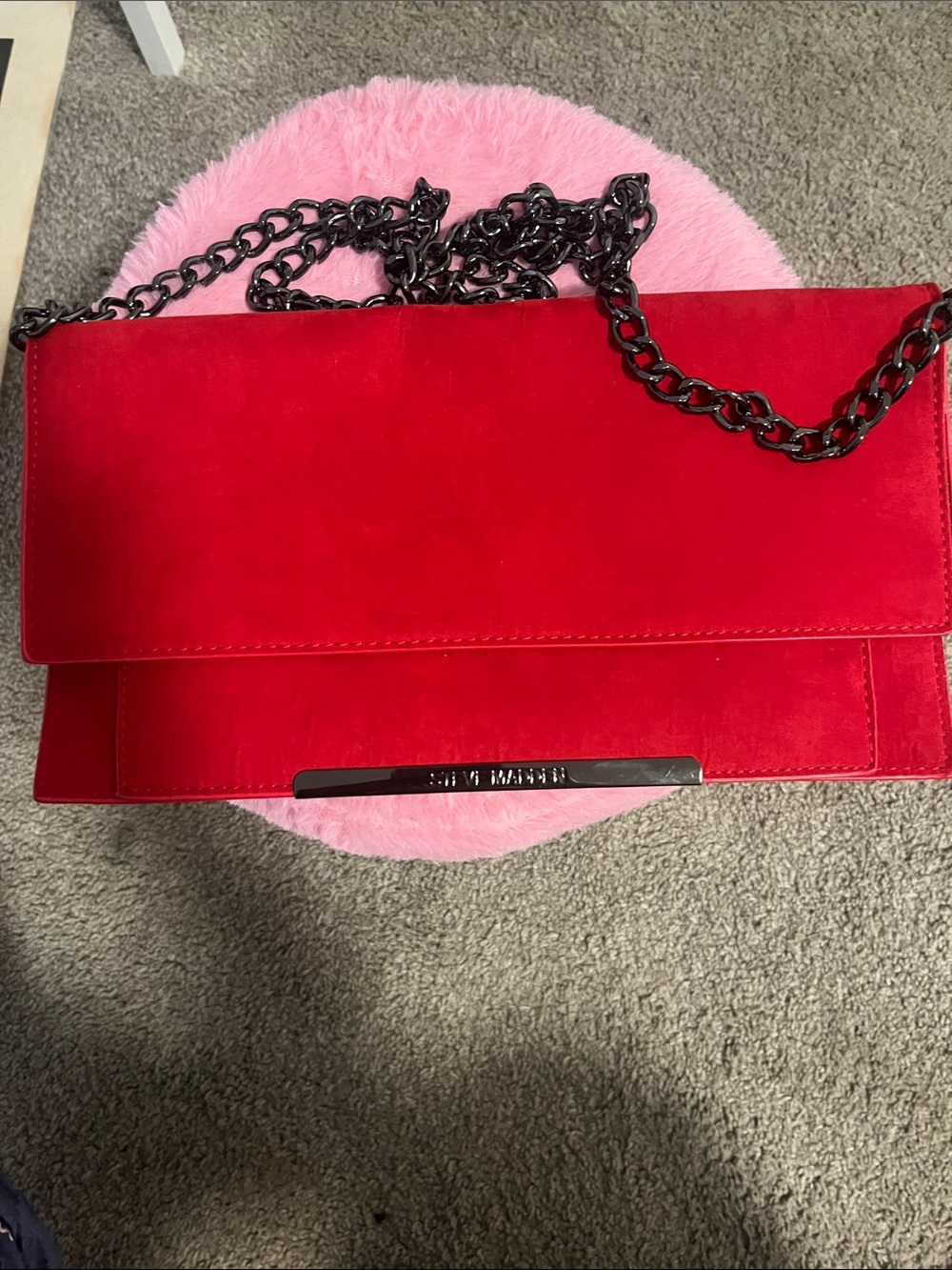 Steve Madden Red Shoulder Bag with Gunmetal Chain